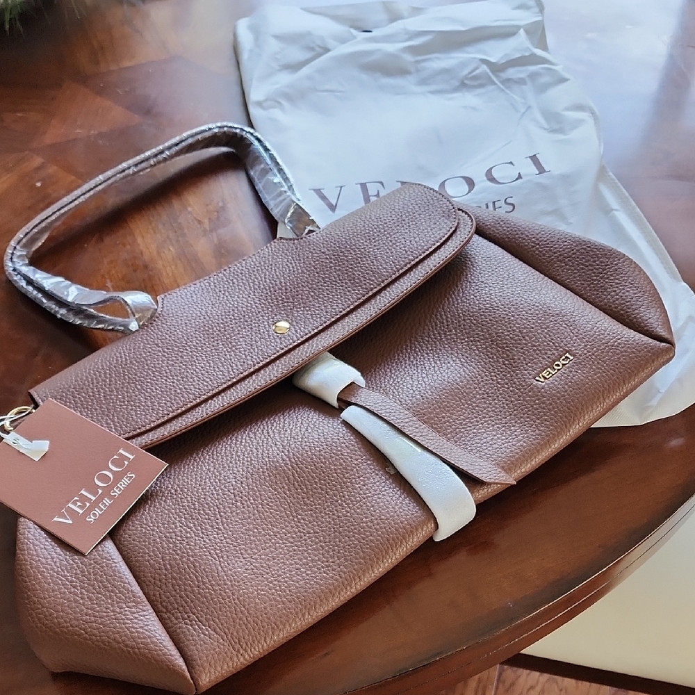 Brown Veloci Leather Shoulder Bag, NEW